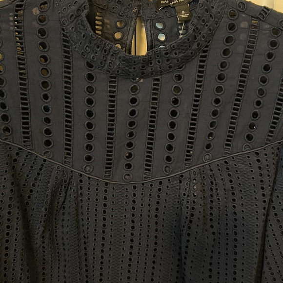 Navy Eyelet 3/4 Sleeve Blouse - Picture 3 of 4